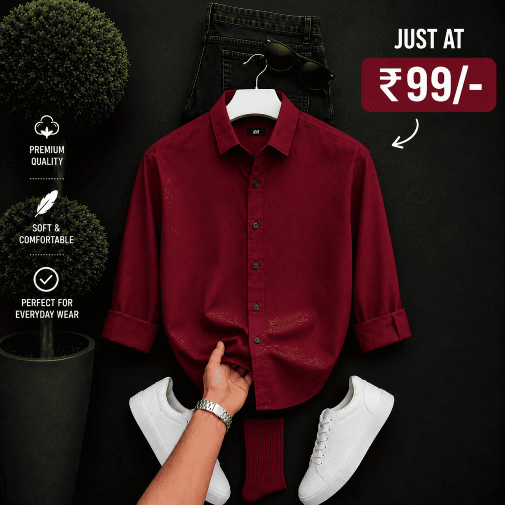 Men’s Red Full Sleeve Shirt – Premium Casual & Smart-Casual Wear