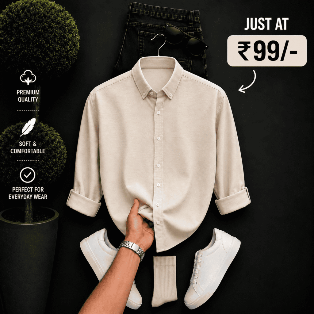 Men’s Cream Full Sleeve Shirt – Premium Formal & Casual Wear