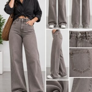 Taupe Grey High-Waist Wide-Leg Jeans
