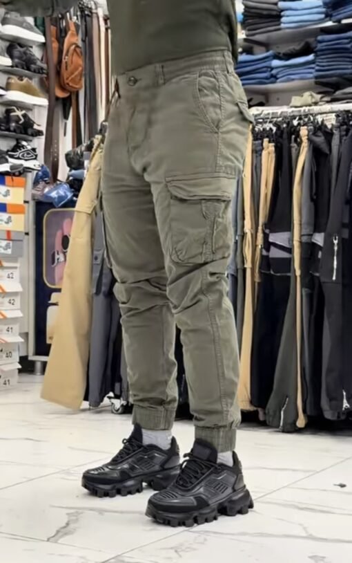 Men's Olive Green Tactical Cargo Joggers – Premium Streetwear with Functional Utility