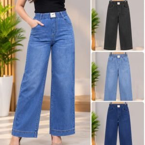 Ladies Blue Denim Wide-Leg Jeans