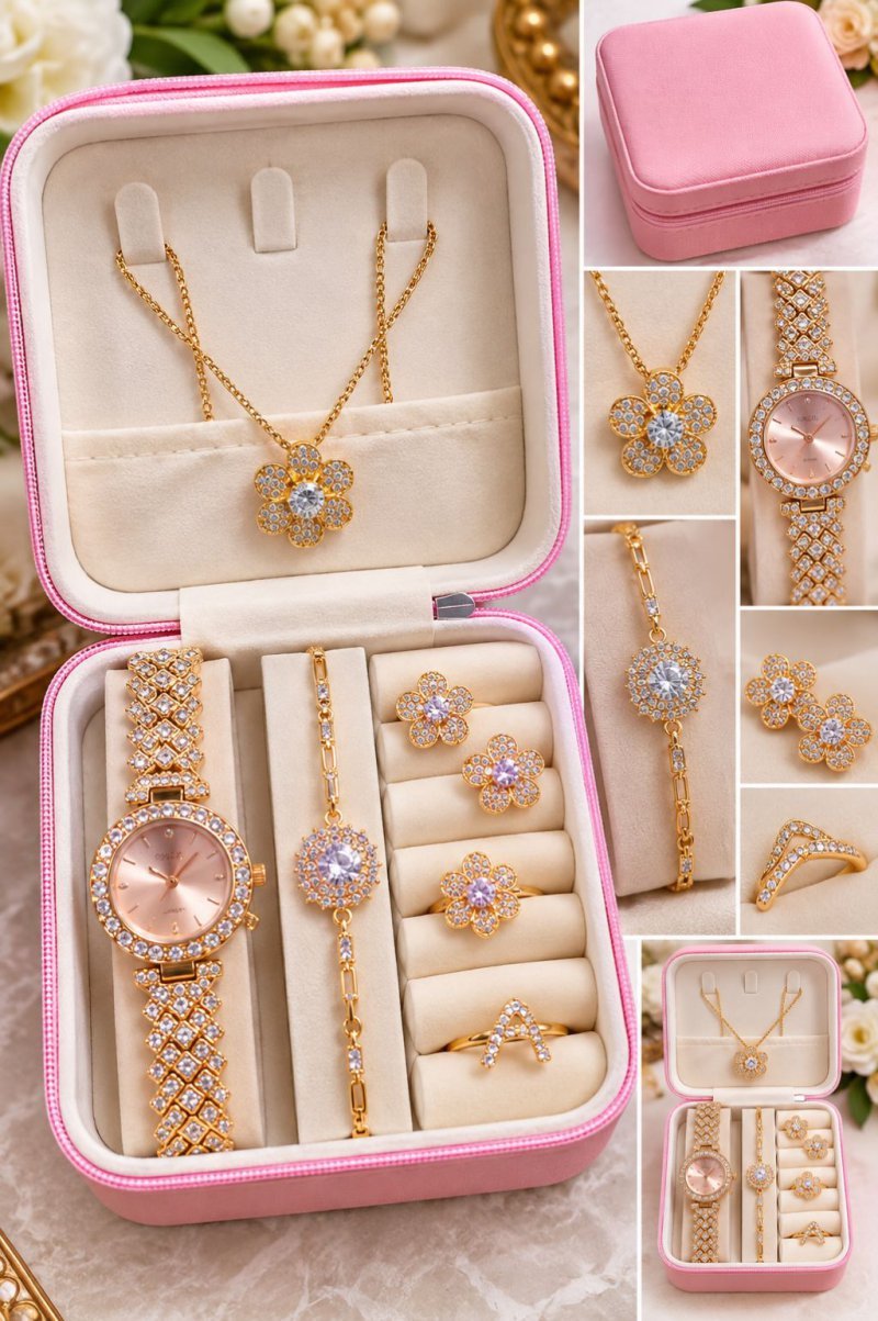 Rose Gold Crystal Jewellery Gift Set Box