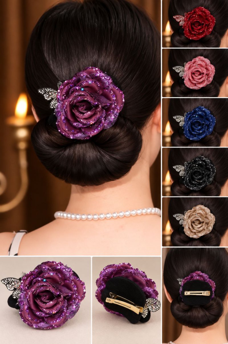Purple Glitter Rose Hair Clip