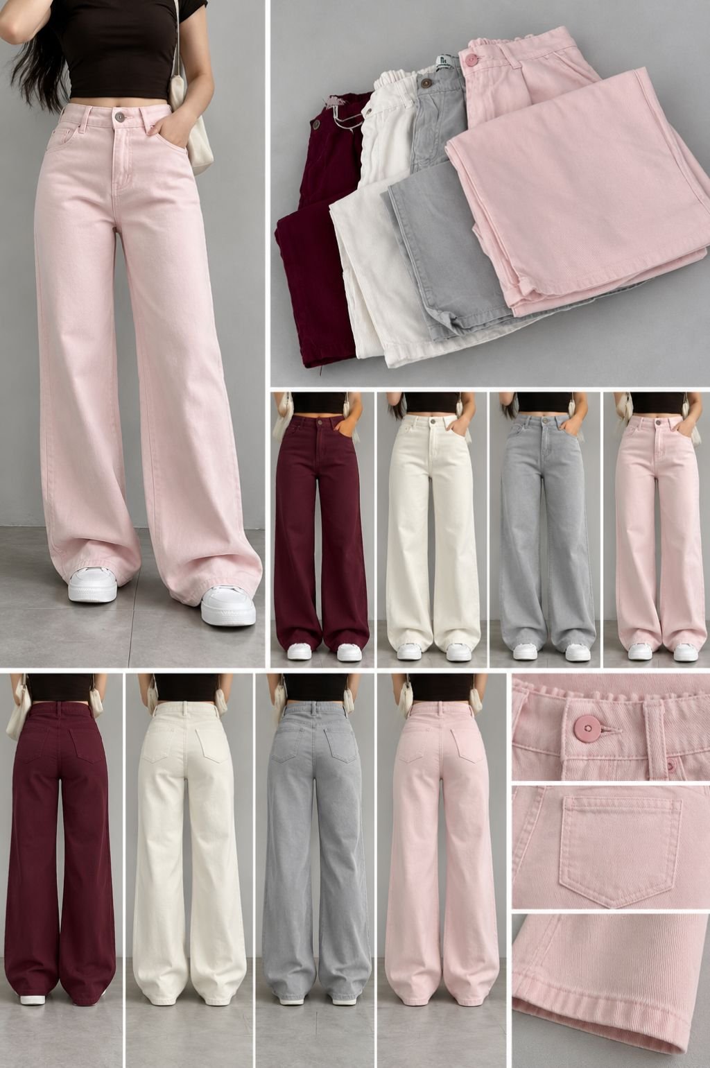 Blush Pink High-Waist Wide-Leg Jeans