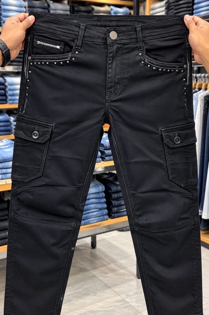 Men's Black Studded Cargo Jeans