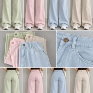 Sage Green High-Waist Wide-Leg Jeans