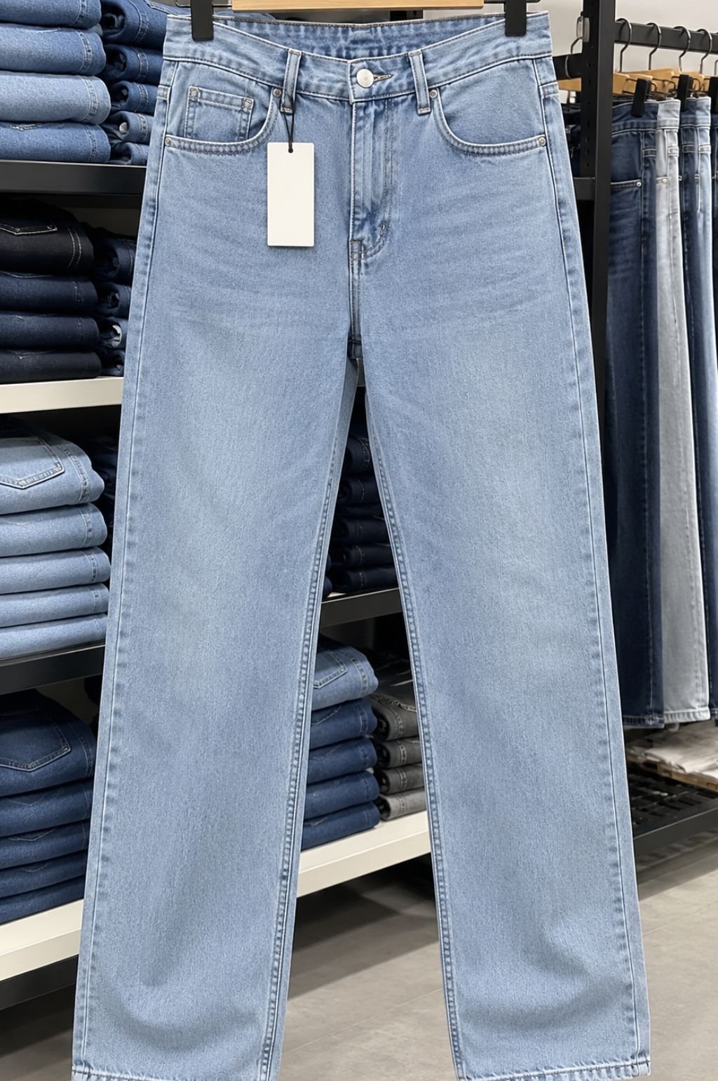 Men's Light Blue Washed Straight Jeans
