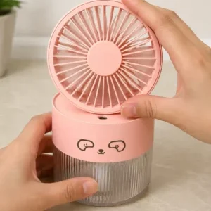 Adorable Compact Personal Fan with Humidity Control – Rose Pink USB-Powered Tabletop Fan