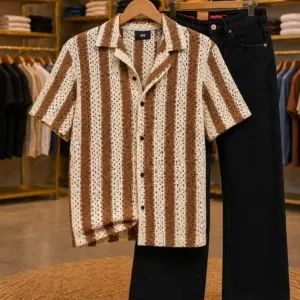 Men's Striped Shirt & Black Denim Set – Essential Casual Wear Bundle
