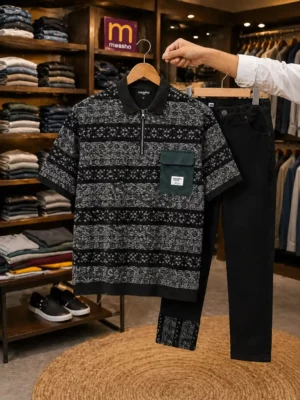 Men's Printed Shirt & Black Trousers Combo – Modern Casual Wear Bundle