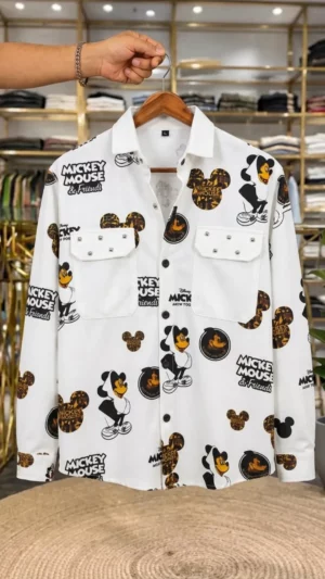 Men's Mickey Print Tee – Crisp White Classic Short Sleeve Shirt