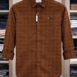 Men's Half-Sleeve Brown Plaid Shirt – Premium Casual Wear