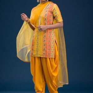Vibrant Yellow Printed Georgette Ready-Made Salwar Suit
