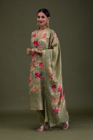 Pistachio Shade Printed Semi Crepe Ready-to-Wear Salwar Kameez